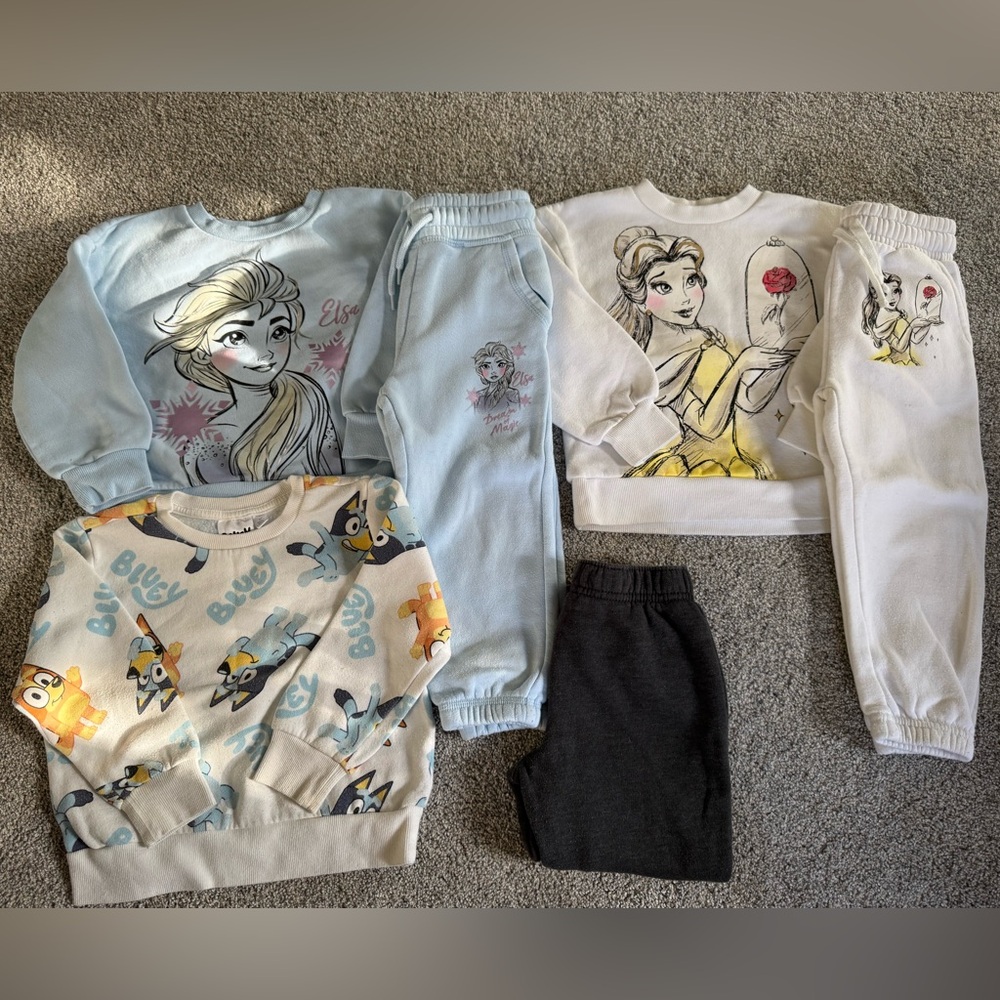 Bundle Lot Toddler 3T Sets Disney Elsa Frozen Belle Beauty & the Beast Bluey